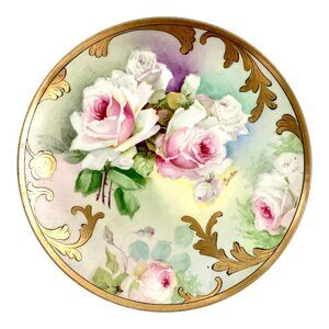 Late 19th Century Antique Royal Austria Victorian Hand Painted Limoges Gilt Pink